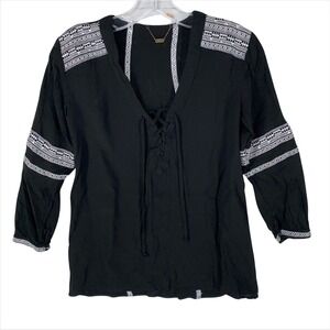 Young Fabulous & Broke Top Shirt Blouse Womens Sz Small Black White Embroidery